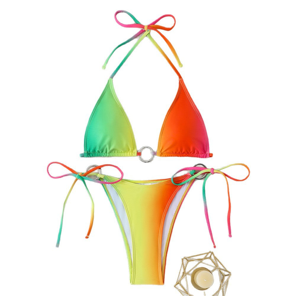 Damen Triangel-Bikini-Set mit glänzendem Ring-Detail R&B