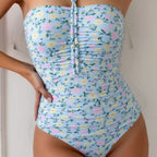 Damen Bandeau Badeanzug mit fröhlichem Blumenmuster