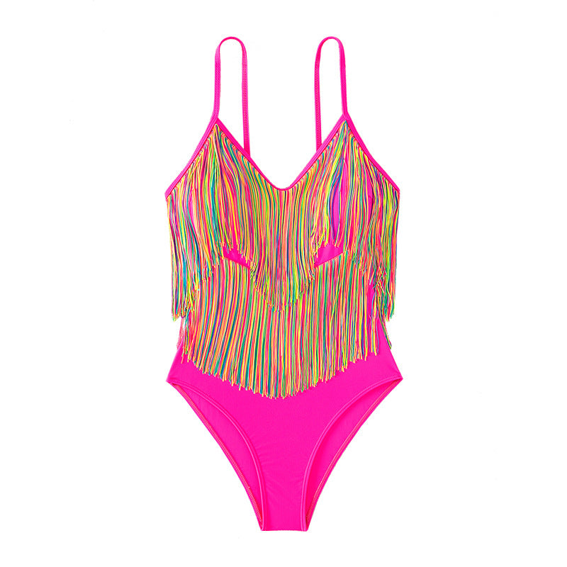 Damen Badeanzug mit buntem Fransen-Design R&B
