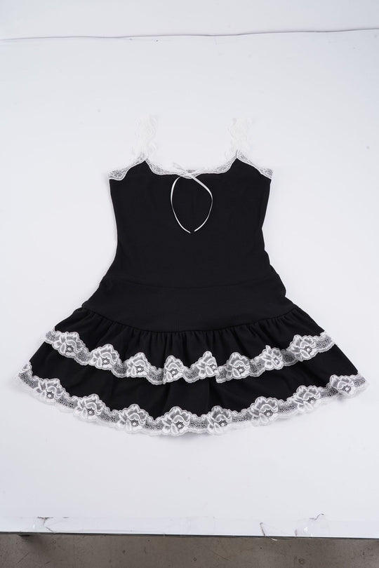 Damen Verspieltes Babydoll-Kleid mit Spitzenrand und verstellbaren Trägern R&B