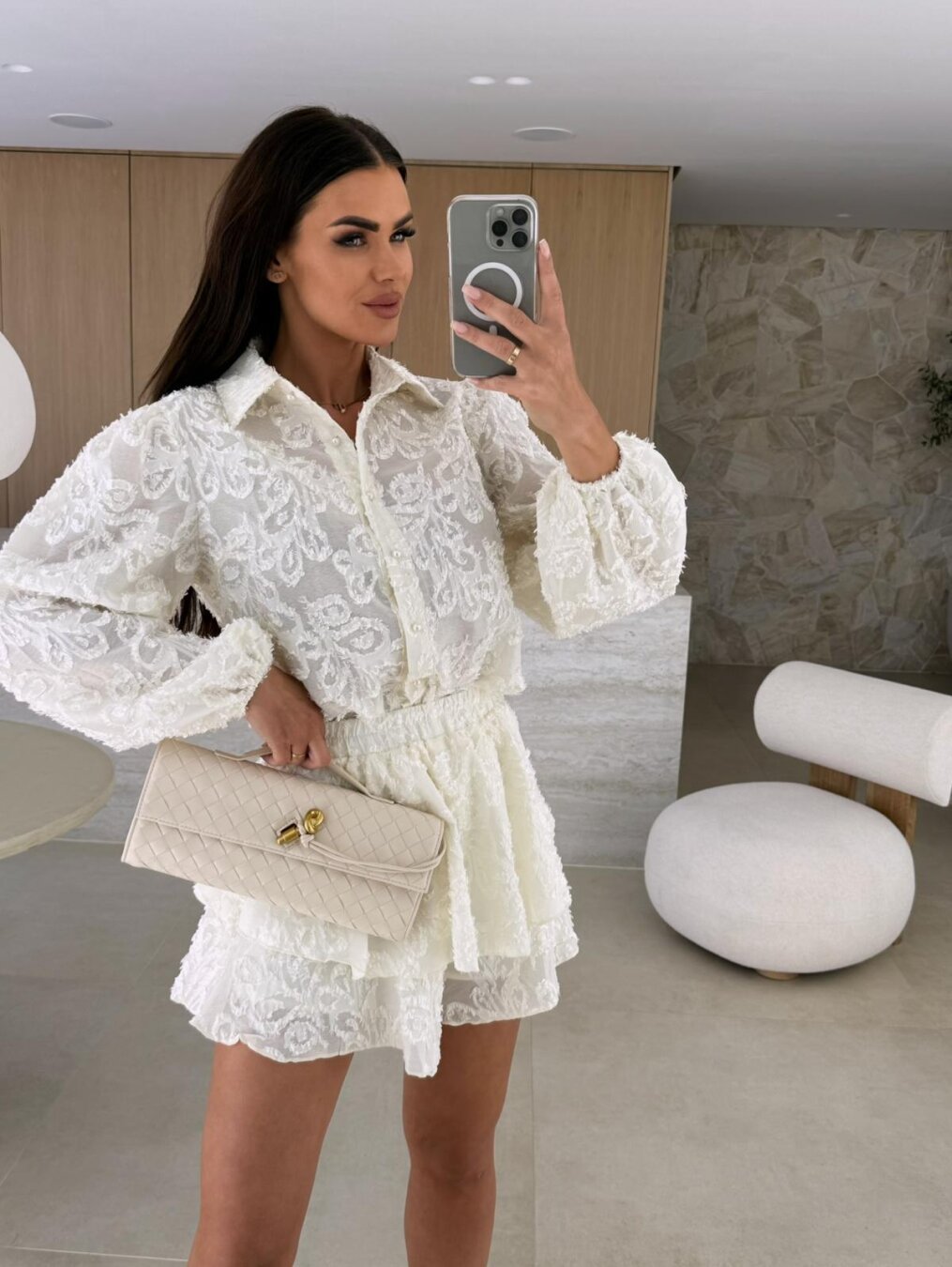 Damen Blusen-Kleid mit floraler Spitze und schwingendem Rock R&B
