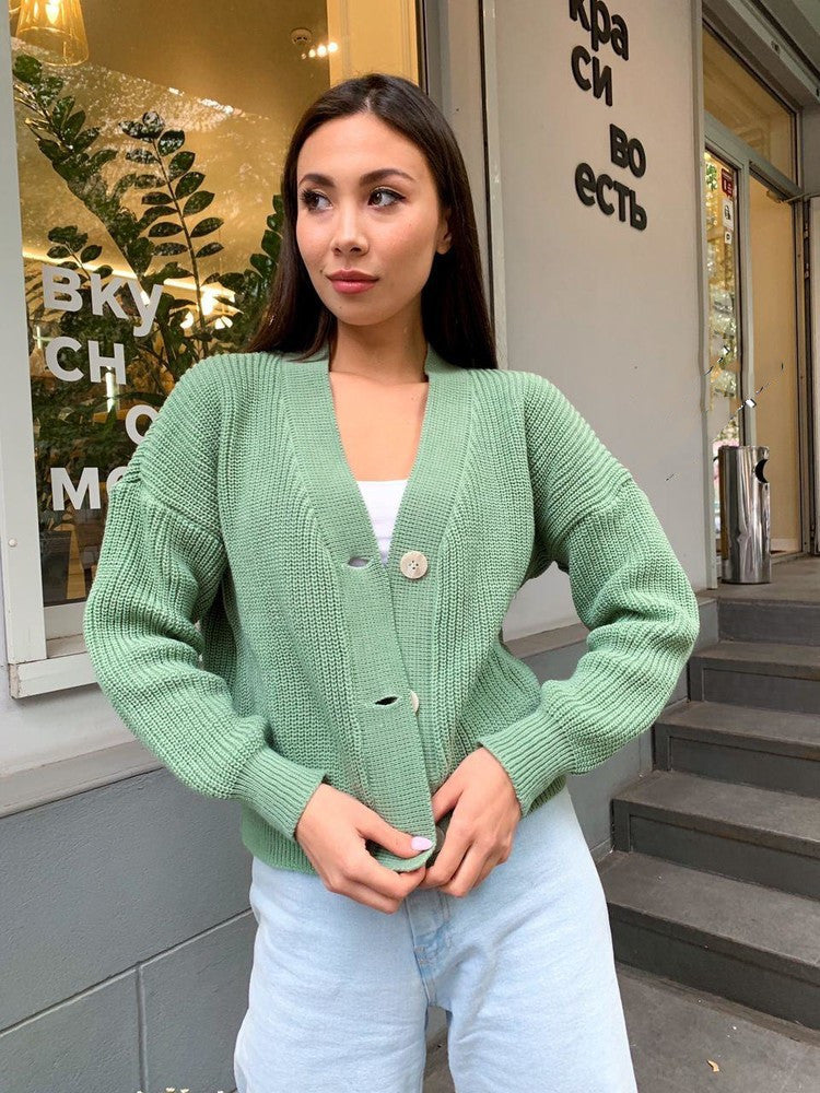 Damen Großer Strickcardigan mit Knopfdetail und V-Ausschnitt R&B