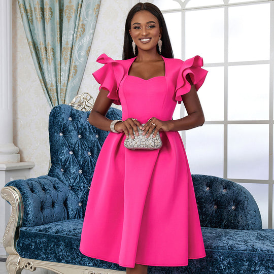 Damen elegantes Kleid mit voluminösen Rüschensäumen R&B