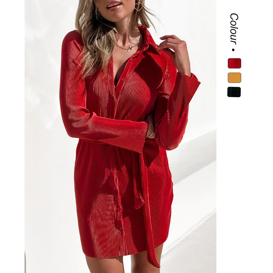 Damen Hemdblusenkleid mit taillierbarem Gürtel und feinem Strukturdesign R&B