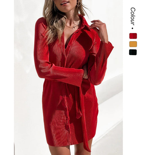 Damen Hemdblusenkleid mit taillierbarem Gürtel und feinem Strukturdesign R&B