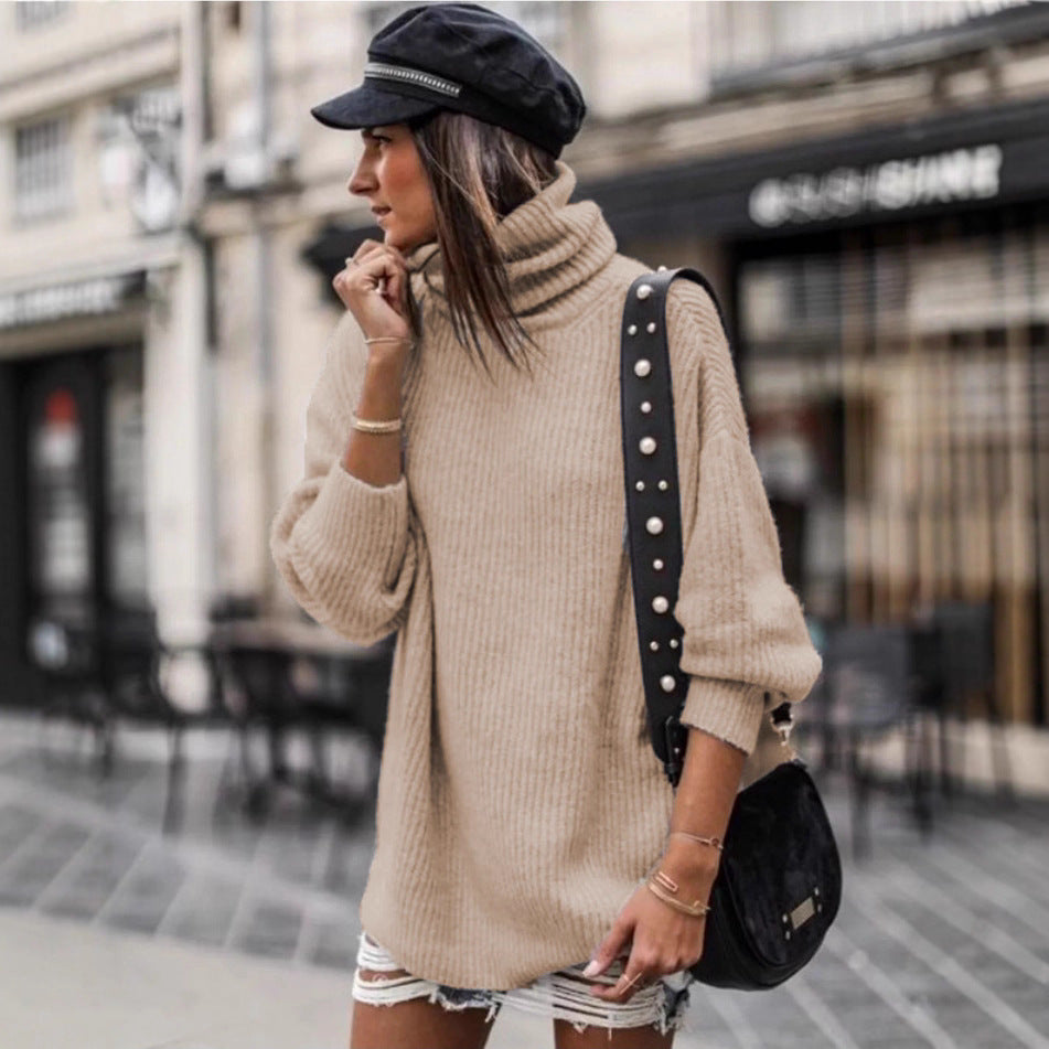 Damen Pullover mit hohem Kragen und grobem Strickmuster R&B