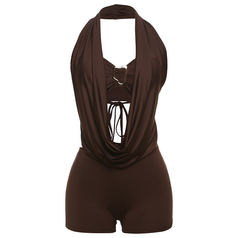 Damen Leopardenmuster Halterneck Overall R&B