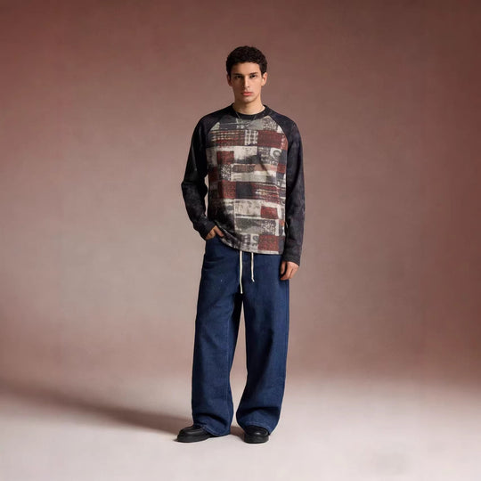 Herren lässiges Sweatshirt mit grafischem Print und Raglanärmeln R&B