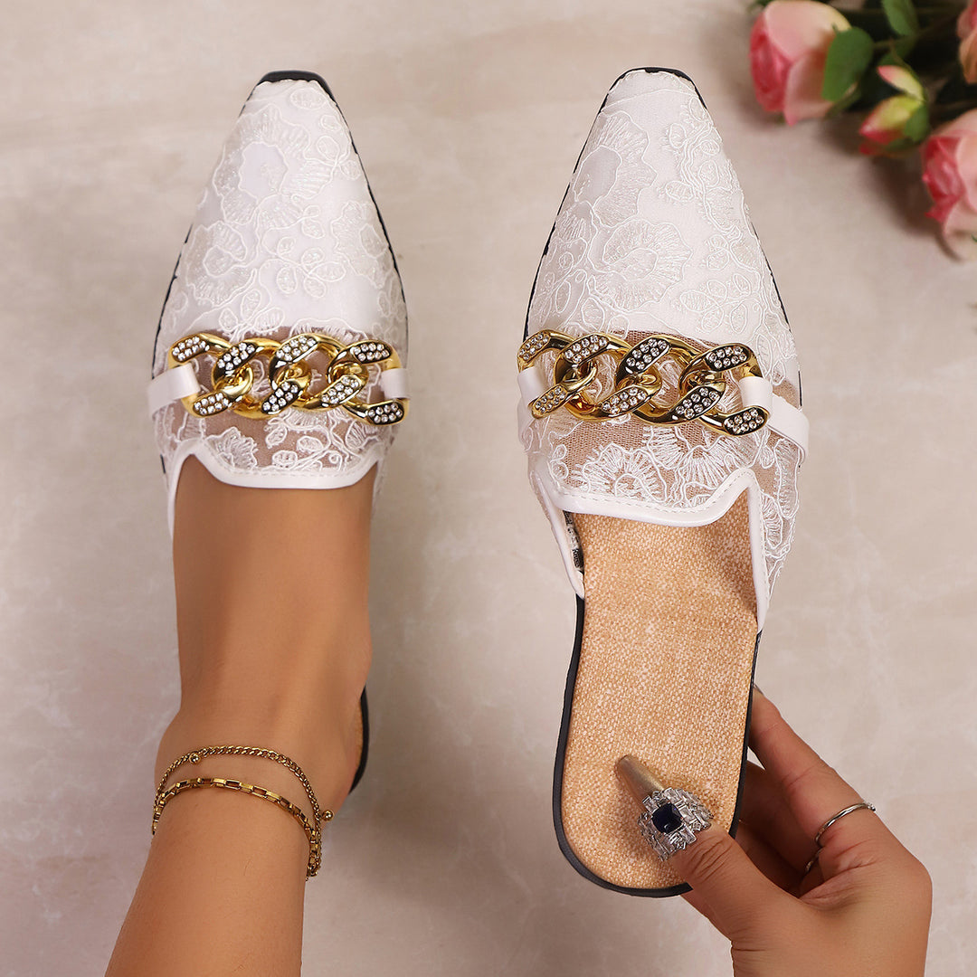 Damen Modische Mules mit funkelnder Kettenapplikation R&B