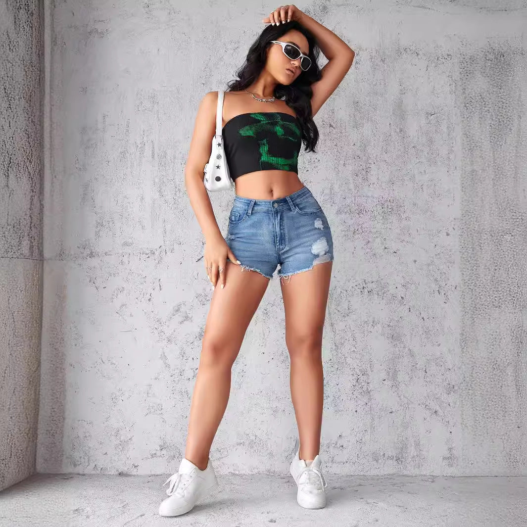Damen Ripped Denim Shorts im lässigen relaxed Fit mit fransigem Saum R&B
