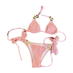 Damen Triangel-Bikini mit plissierten Details und goldenen Akzenten R&B
