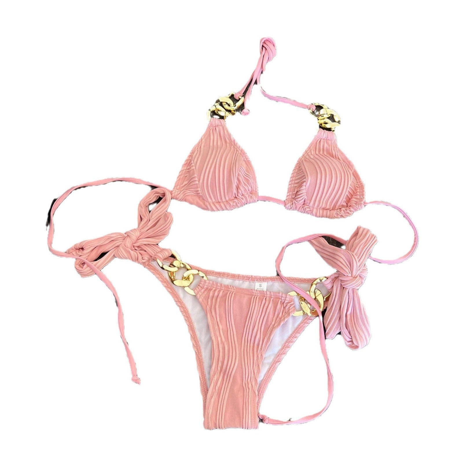 Damen Triangel-Bikini mit plissierten Details und goldenen Akzenten R&B