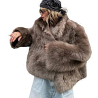 Damen Kunstpelzjacke mit voluminösen Ärmeln und luxuriösem Schnitt R&B