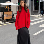 Damen Strickpullover mit hohem Kragen und weitem Schnitt R&B