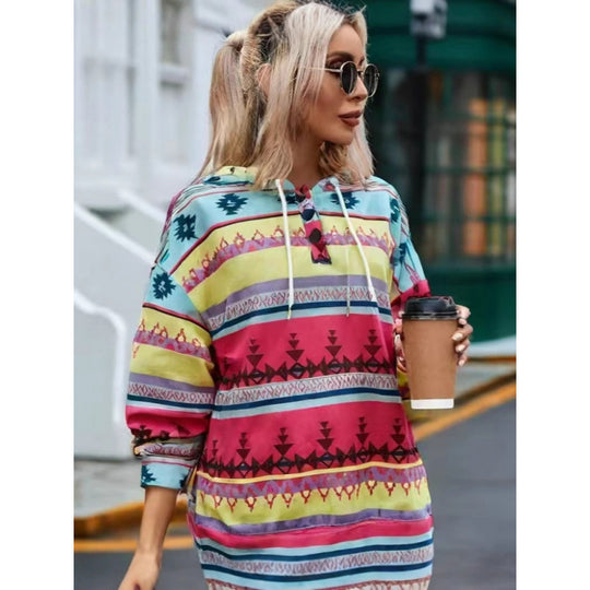 Damen Relaxed Fit Bohemian Grafik Hoodie R&B