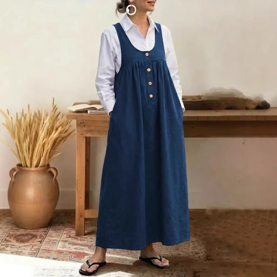 Damen Maxikleid mit Knopf- und Taschen-Details R&B