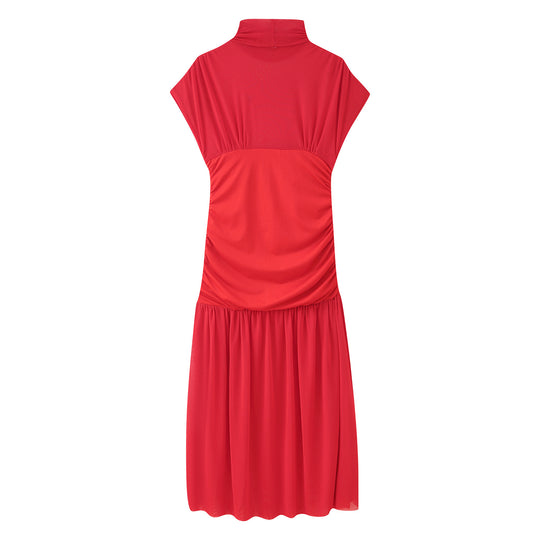 Damen Maxikleid mit modischem Stehkragen und raffiniertem Raffungselement R&B