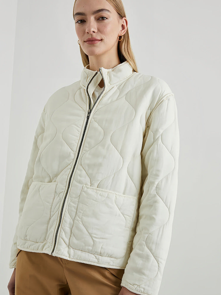 Damen gesteppte Oversized-Jacke mit hohem Kragen und elastischem Bund R&B