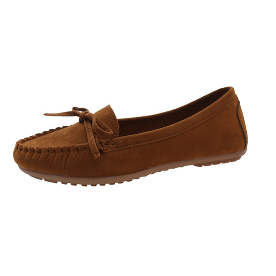 Damen Casual Wildleder Mokassin Ballerinas mit Dekorativer Schleife R&B