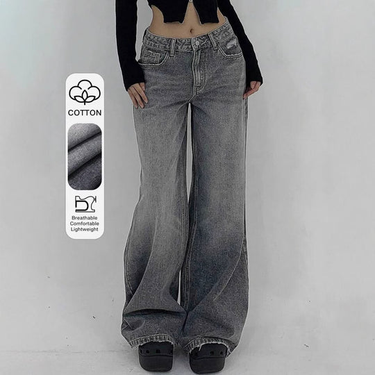 Damen Weite Jeans im lässigen Schnitt mit hohem Bund und modischen Steppnähten R&B