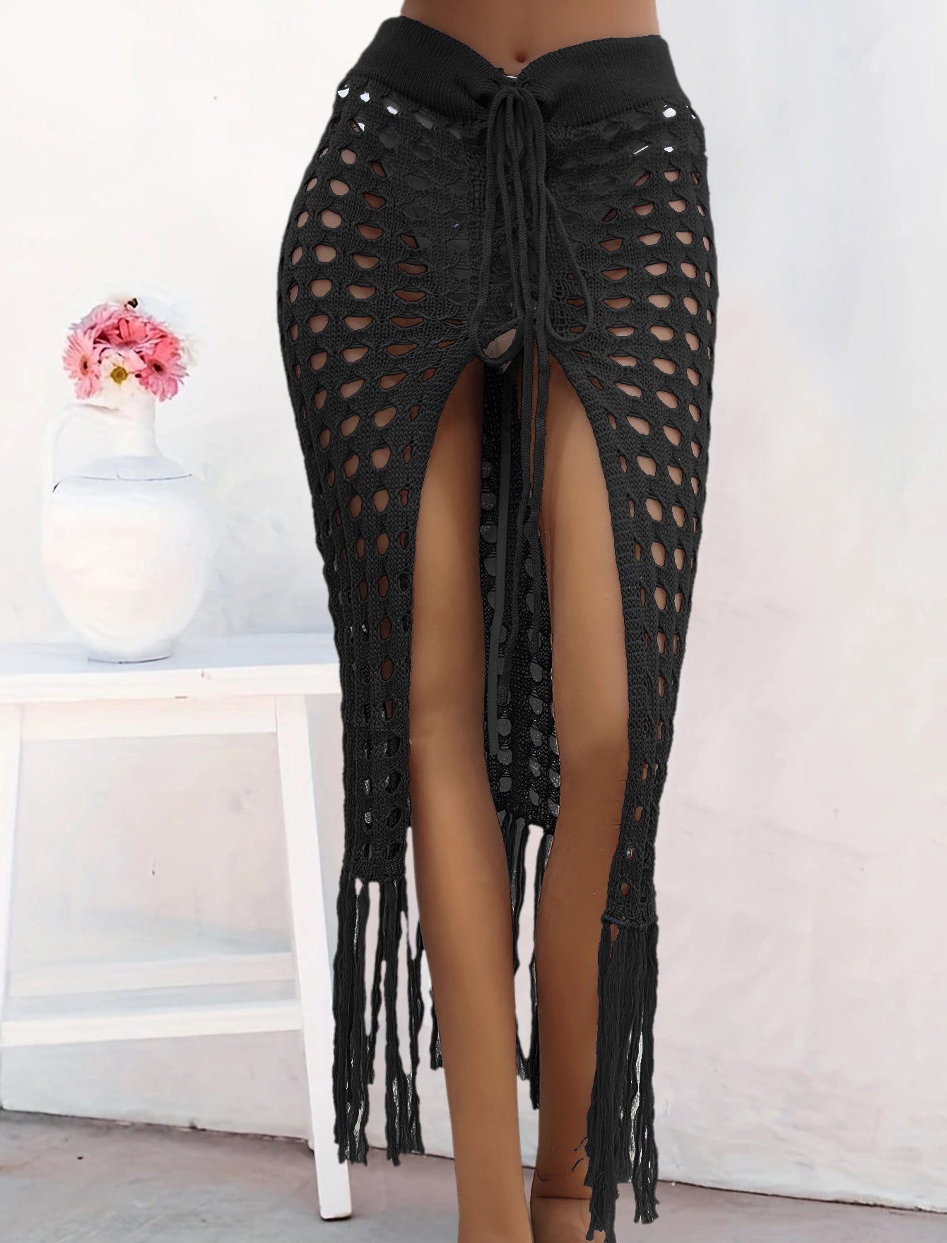 Damen gehäkelter Strand-Sarong mit Fransen R&B