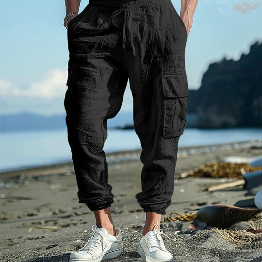 Herren luftige Cargo-Hose mit elastischem Bund und seitlichen Taschen R&B