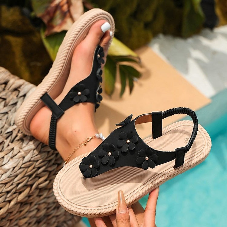 Damen komfortable Zehentrenner-Sandalen mit floralen Applikationen R&B