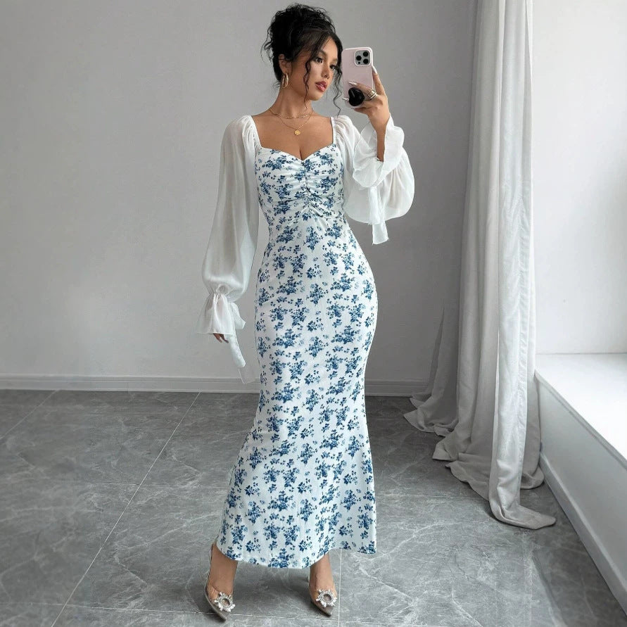 Damen Maxikleid mit floralem Print und elegantem Chiffonüberwurf R&B