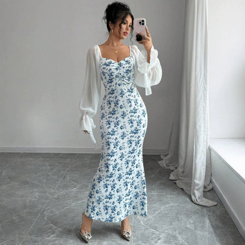 Damen Maxikleid mit floralem Print und elegantem Chiffonüberwurf R&B