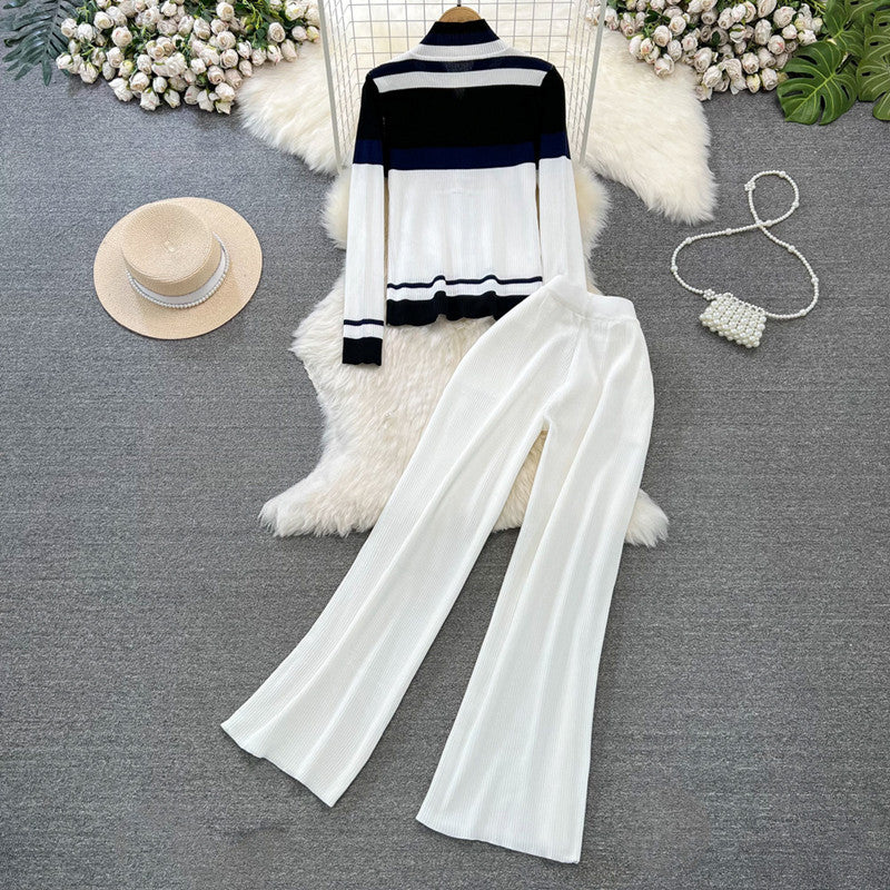 Damen sportliches Cardigan und Schlaghosen-Set R&B