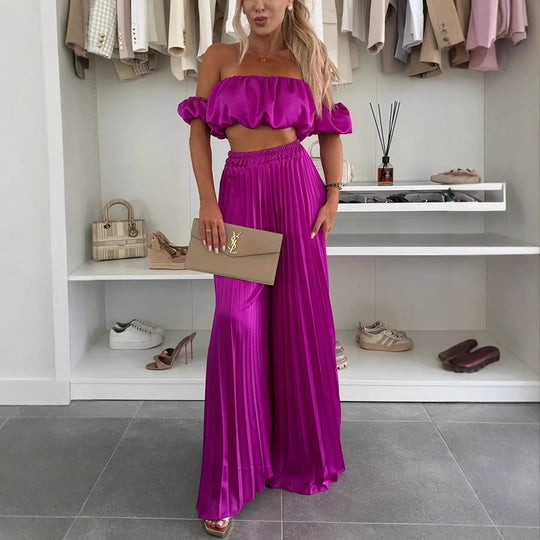 Damen Elegantes Set mit schwingendem Oberteil und plissierten Hosen R&B