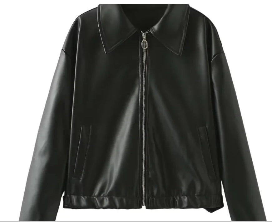Damen Kunstlederjacke im lässigen Schnitt mit aufgesetzten Taschen R&B