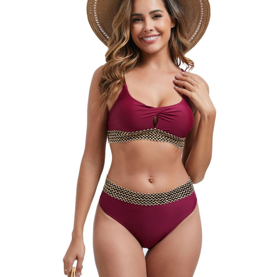 Damen Hoch tailliertes Bikini-Set mit dekorativem Knotendetail R&B