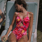 Damen Einteiler Badeanzug mit floralem Design und Cut-Out Akzenten R&B