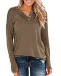 Damen modisches Langarm-Henley-Shirt mit Knopfleiste R&B