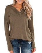 Damen modisches Langarm-Henley-Shirt mit Knopfleiste R&B