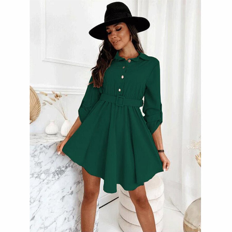 Damen Knielanges Hemdblusenkleid mit Taillengürtel und eleganten Details R&B