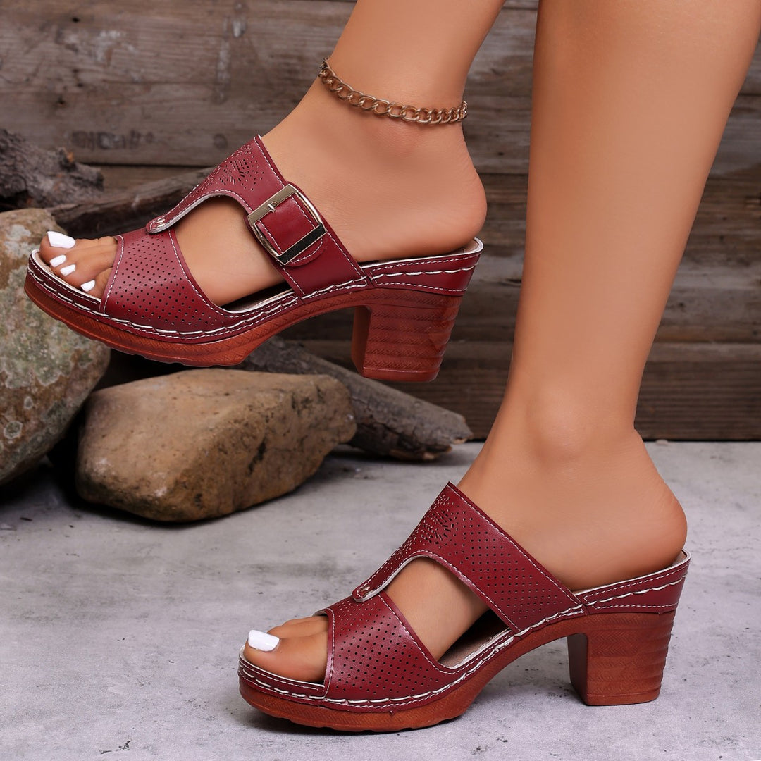 Damen modische Clogs mit elegantem Riemen und komfortablem Blockabsatz R&B