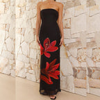 Damen Strak geschnittenes Maxikleid mit floralem Druck und schulterfreiem Design R&B