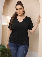 Damen Elegantes Oberteil mit romantischem Wellenmuster und Perforationen R&B