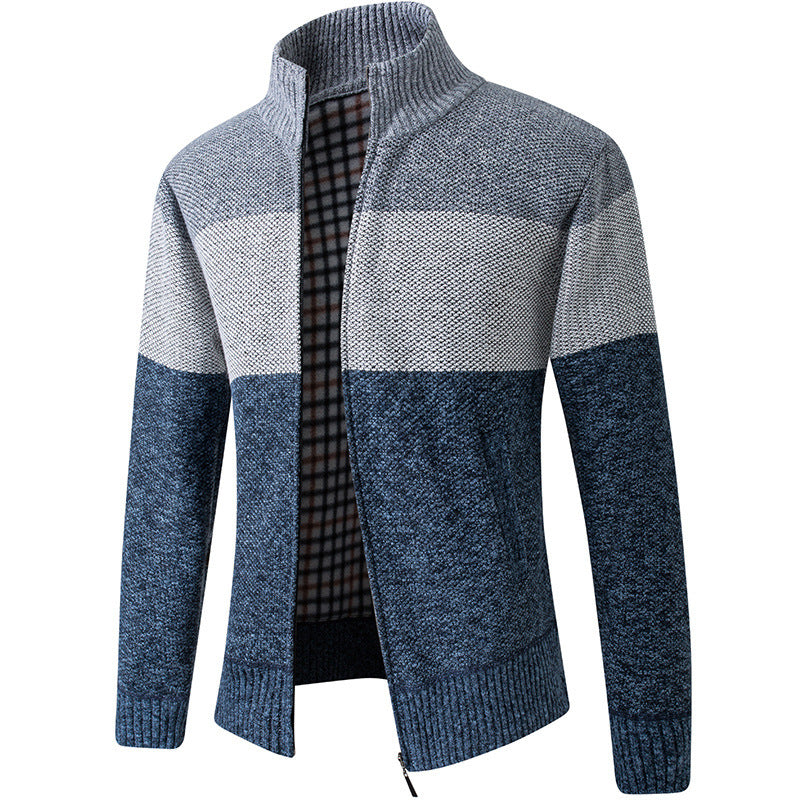 Herren Modische Strickjacke mit hohem Kragen und gestreiftem Design R&B