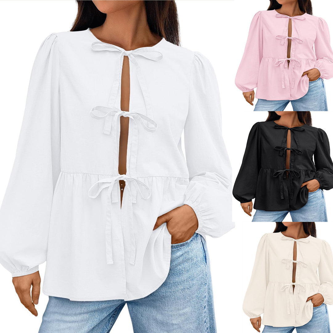 Damen Bluse mit Schleifen-Details und weitem Schnitt R&B
