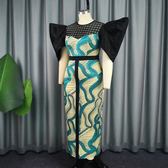 Damen Elegant designendes Maxikleid mit auffälligen Puffärmeln R&B