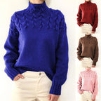 Damen Strickpullover mit dekorativem Zopfmuster und hohem Kragen
