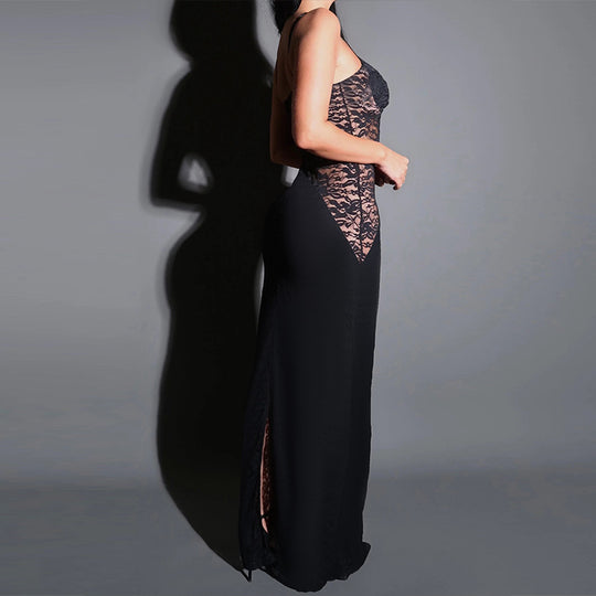 Damen elegantes Spitzenkleid mit figurbetontem Unterteil und verführerischem Oberteil R&B