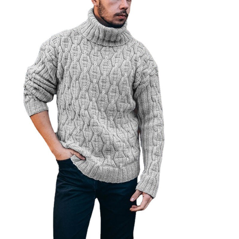 Herren Strickpullover mit hohem Kragen und strukturiertem Kabelmuster R&B