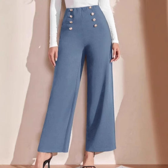 Damen Hochwaisted Weite Hose mit dekorativen Knöpfen R&B