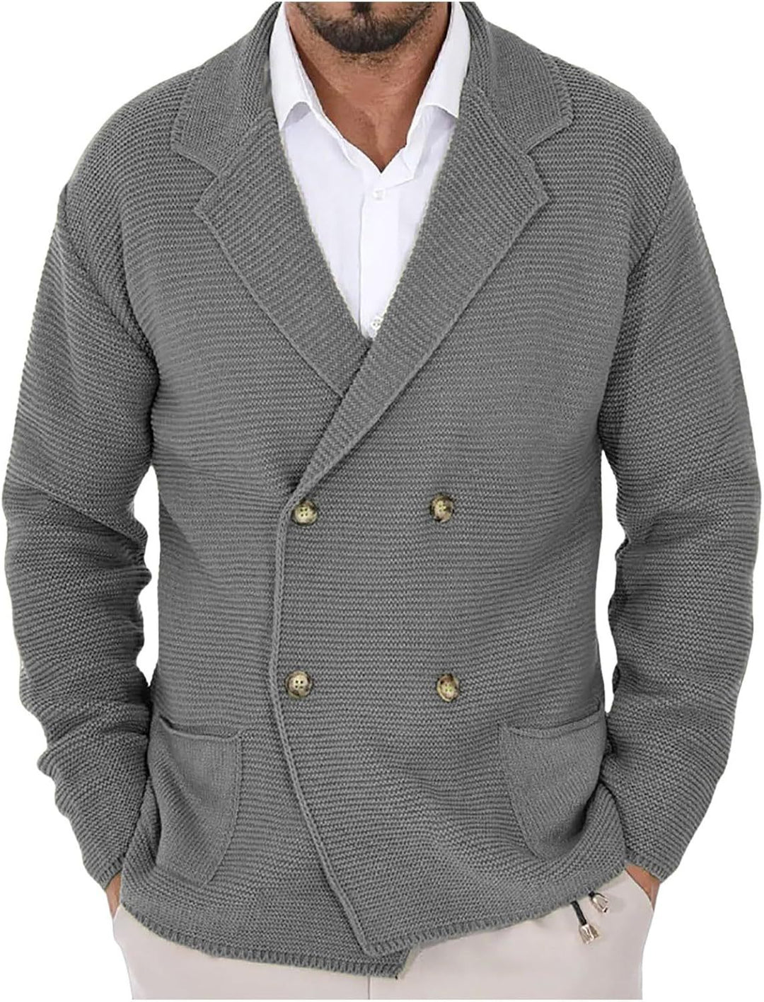 Herren Strickjacke mit doppelter Knopfleiste und modernen Taschen R&B