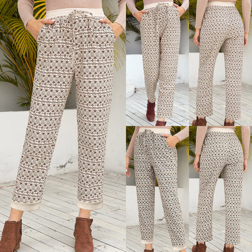 Damen lässige Freizeithose mit elastischem Bund und modischem Muster R&B
