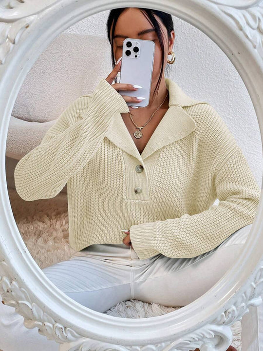 Damen gemütlicher Knit-Pullover mit Kragen R&B